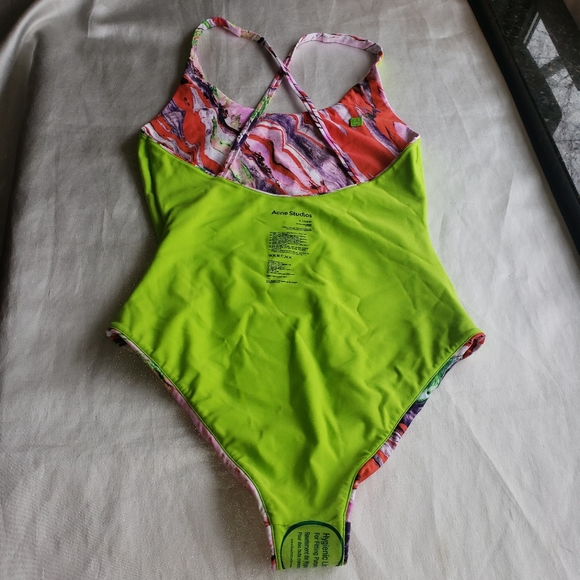 ACNE STUDIOS Witala Face Marble Print One-Piece Swimsuit Sz S - Picture 6 of 14